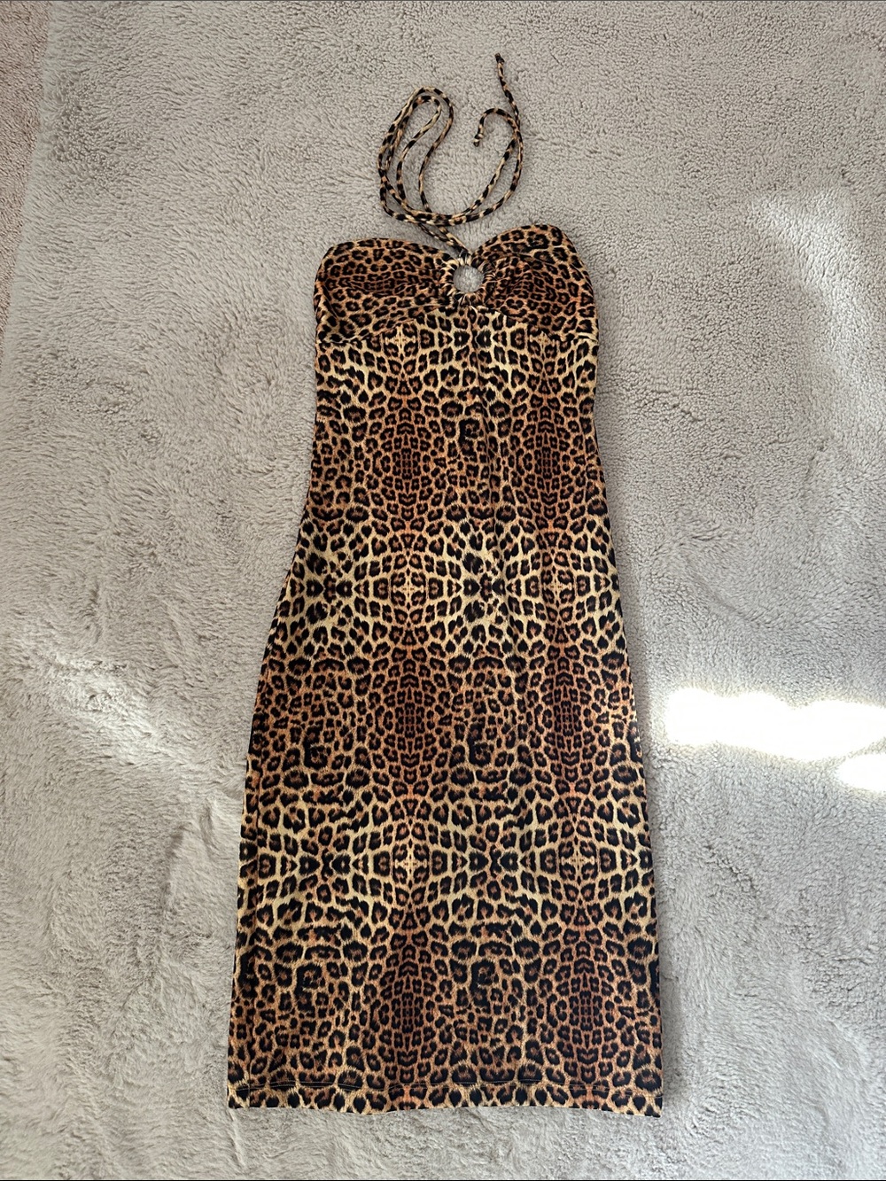 Leopard Print Halter Midi Dress - Brown/Black
